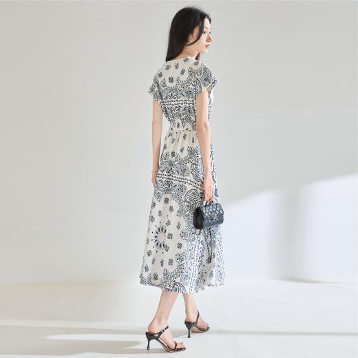 「高货sh」全新升级【铂金会员275/天猫369/差价94】(05930)洛诗琳法式复古定位印花连衣裙2025夏季松紧腰度假风裙子sh05930 商品图4