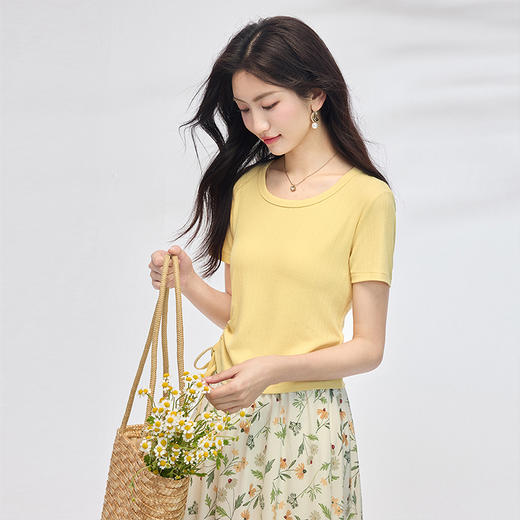 熙世界夏日绝美套装穿搭女抽绳收腰短袖上衣碎花a字半身裙两件套 商品图2