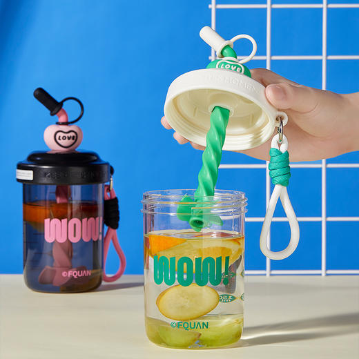 运动户外米洛搅拌杯男女白领咖啡蛋白粉塑料水杯可爱卡通手提大容量吸管杯 商品图0