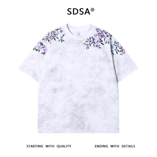 T3606夏季高级感新款男士简约刺绣花卉短袖T恤百搭宽松国潮圆领上衣 商品图1