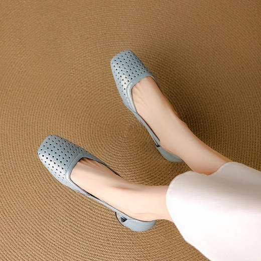 【预售5天】牛皮版~法式气质方头镂空包头凉鞋女真皮复古浅口中空单鞋玛丽珍NJMK&K1609 商品图3