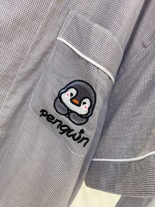 松植屋情侣款口袋小企鹅刺绣双层纱纯棉短袖长裤纱布睡衣套装男女款家居服 商品图8