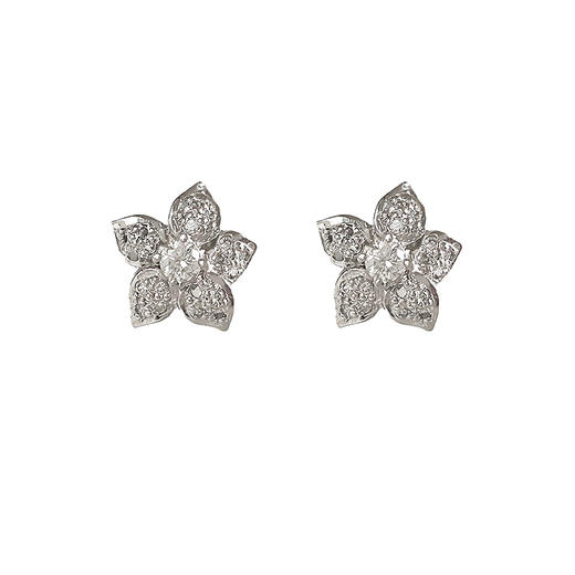 【天然正品】PT900铂金时尚设计款满钻近30分花朵造型钻石耳钉12.4*12.4*16.3MM（皆取最大值）女士现售价：2880！160525NJM17 商品图0