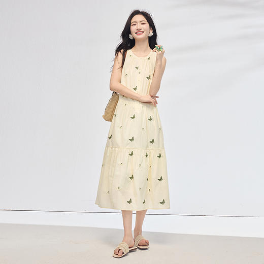 【专属特价】熙世界蝴蝶刺绣无袖连衣裙女夏2025新款优雅气质圆领a字背心长裙 商品图4