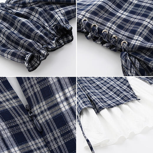 女装方领腰节绑带格子拼接连衣裙-25114Q5223001 商品图2