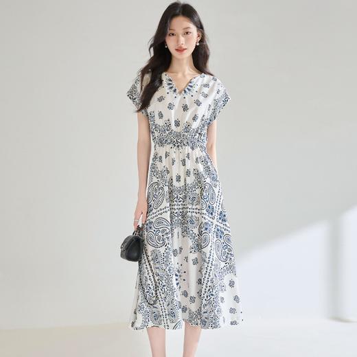 「高货sh」全新升级【铂金会员275/天猫369/差价94】(05930)洛诗琳法式复古定位印花连衣裙2025夏季松紧腰度假风裙子sh05930 商品图0