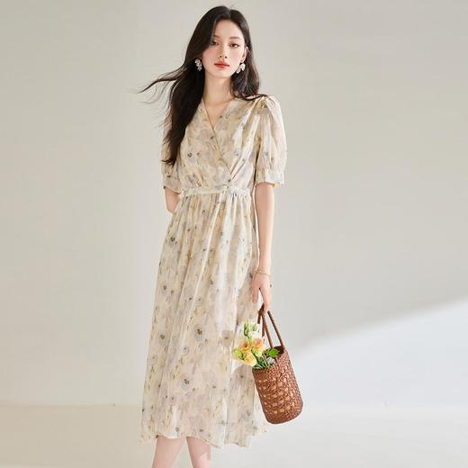 「高货sh」全新升级【铂金会员220/天猫299/差价79】(10336)洛诗琳法式温柔风碎花v领连衣裙2025夏季减龄收腰沙滩裙sh10336 商品图1