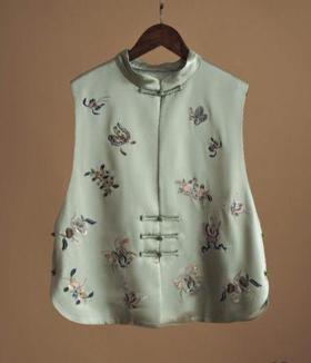 苍葭刺绣碟恋花真丝马甲