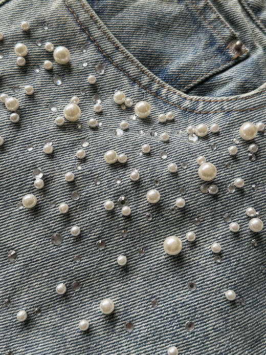 现货 THS-限时 成衣洗水 手工钉珠牛仔阔腿裤 BJ3325 商品图7