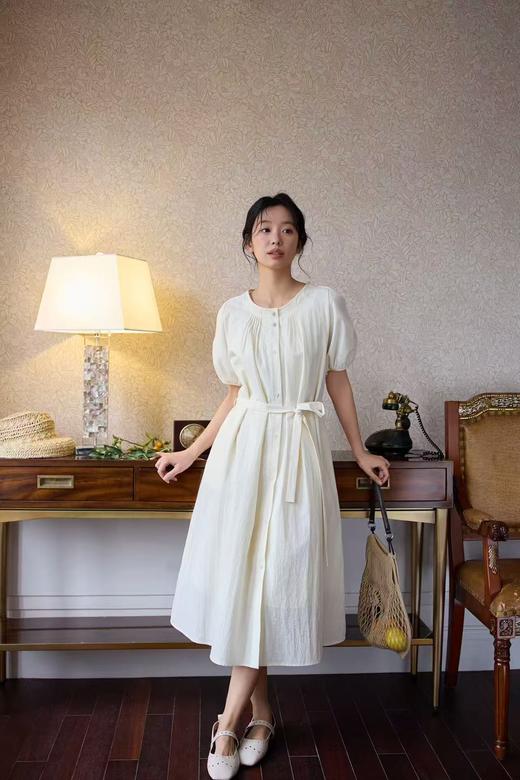 马可未   韩系圆领系带收腰显瘦衬衣连衣裙 商品图0