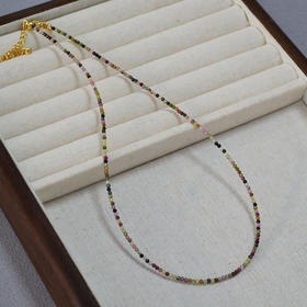 法式小众设计~优雅糖果彩色2mm碧玺极细真石串珠轻奢高级感项链锁骨链