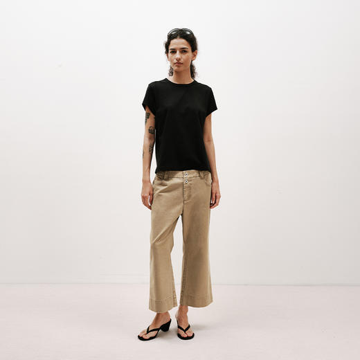 NUTH铜氨丝百搭基础正肩修身圆领短袖T恤女 黑色/白色 商品图4