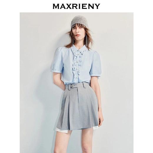 MAXRIENY2025年夏季新款宫廷复古蓝色衬衫小香风衬衣设计感法式(货号:MF86TP012) 商品图2
