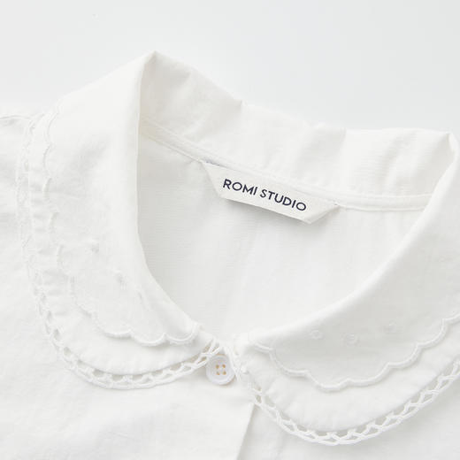 ROMI STUDIO 亚麻棉混纺白色双层花边领轻薄短袖衬衣 RWCRSY2902 商品图4