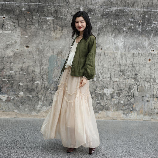 绽放女装342朵/【甜茶系列艾叶】高支苎麻系带防晒短开衫外套慵懒 商品图2