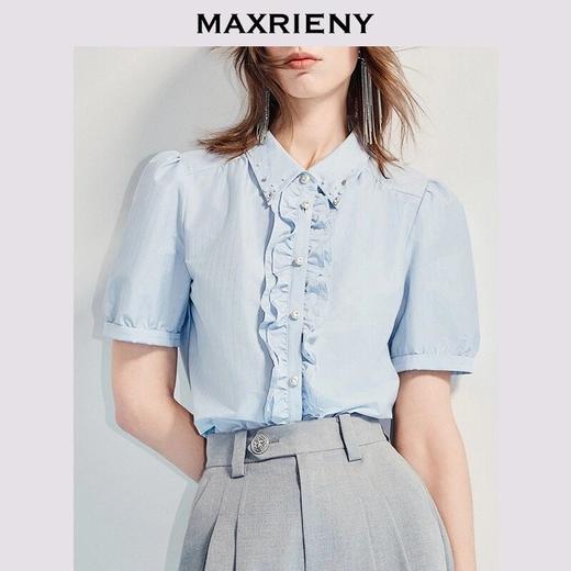 MAXRIENY2025年夏季新款宫廷复古蓝色衬衫小香风衬衣设计感法式(货号:MF86TP012) 商品图4
