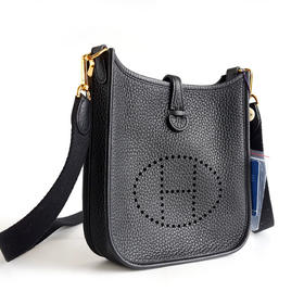 【95新】Hermes爱马仕Evelyne系列H069426CCAV黑金TC皮mini Evelyne伊芙琳单肩斜挎包女士 190525NJS02