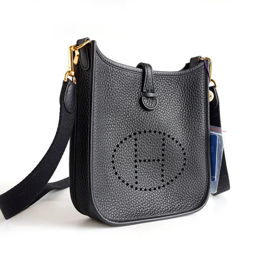 【95新】Hermes爱马仕Evelyne系列H069426CCAV黑金TC皮mini Evelyne伊芙琳单肩斜挎包女士 190525NJS02 商品图0