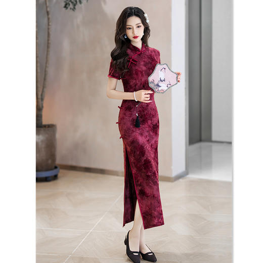 SKY 211051扎染植绒长款旗袍气质优雅改良 商品图3