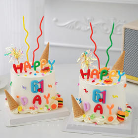 【童彩飞扬】炫彩装饰点缀白色蛋糕-六一儿童节水果夹心蛋糕