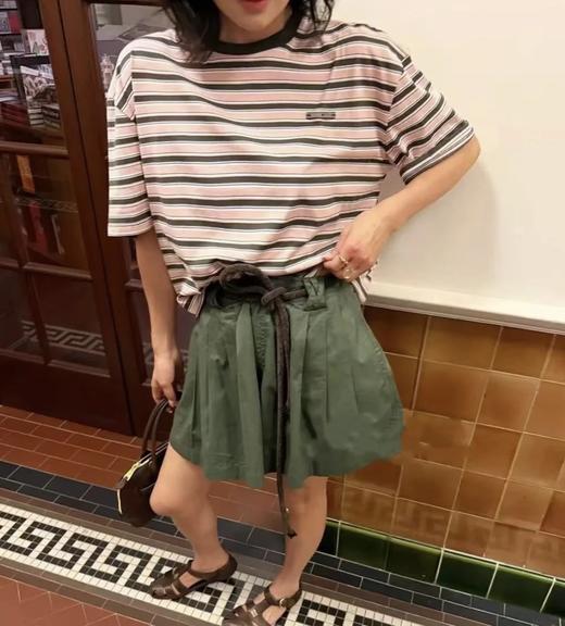 重磅渠道  PD粉咖条纹短袖T恤  男女同款 宽松短袖T恤 商品图2