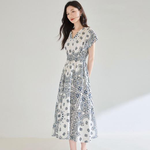 「高货sh」全新升级【铂金会员275/天猫369/差价94】(05930)洛诗琳法式复古定位印花连衣裙2025夏季松紧腰度假风裙子sh05930 商品图1