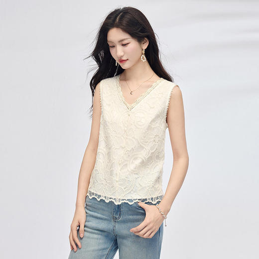 熙世界法式V领蕾丝背心女夏2025新款高级感刺绣外穿无袖马甲上衣 商品图4