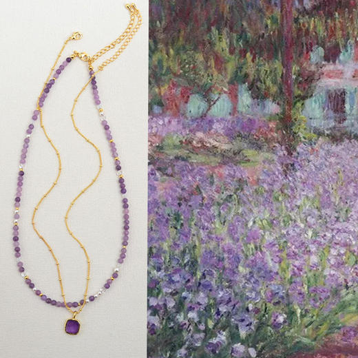 法式小众设计～浪漫紫色水晶吊坠香芋紫珍珠串珠叠戴时尚可拆百搭项链女 商品图0