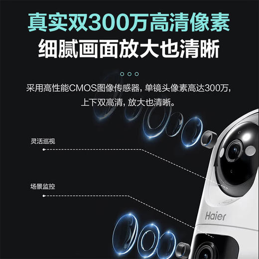 海尔（Haier）无线家用摄像头高清监控器360度无死角带夜视全景云台自动旋转摄像头室内看护手机远程监控 商品图1
