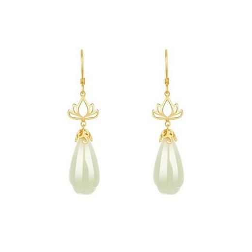 六鑫珠宝 金枝玉兰S925纯银和田玉兰花耳坠 百搭古风 商品图4