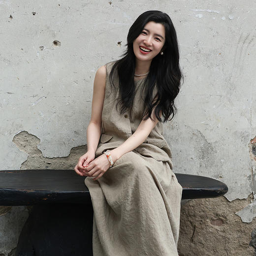 绽放311-312朵/甜茶系列青梅重磅进口酵洗色织亚麻马甲半身裙套装 商品图1