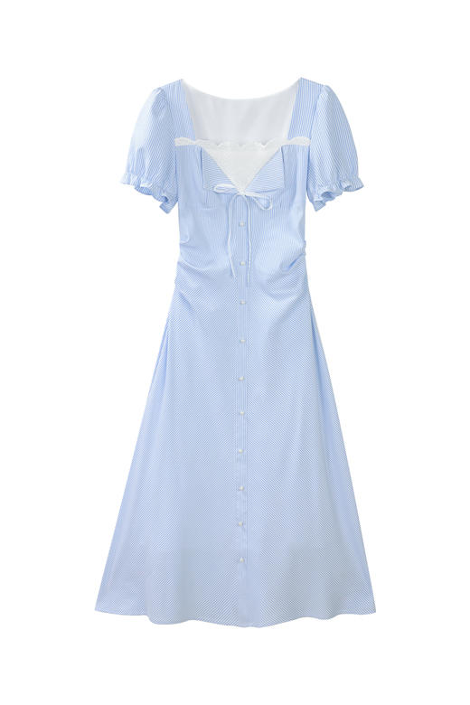 【65折秒杀】鹿向南「蓝风铃」海边度假小飞袖女方领连衣裙夏季法式收腰长裙子DYL661887 商品图2