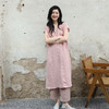 绽放旅行女装336朵/【甜茶系列】砂洗亚麻V领连肩短袖连衣裙女夏 商品缩略图1