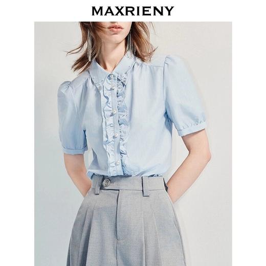 MAXRIENY2025年夏季新款宫廷复古蓝色衬衫小香风衬衣设计感法式(货号:MF86TP012) 商品图3