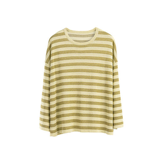 绽放女装305朵【甜茶系列·柑橘】冰镇亚麻条纹防晒套头毛织T恤衫 商品图4