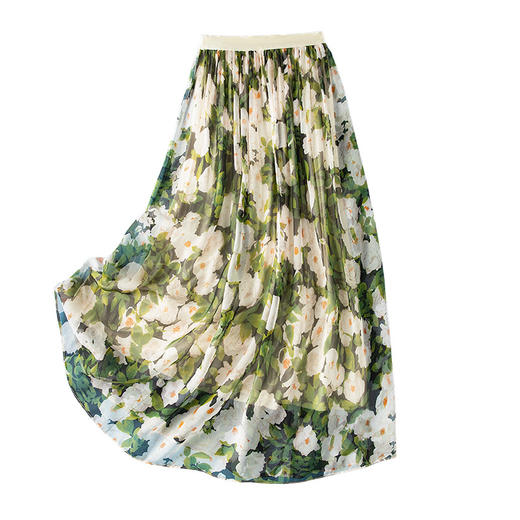 国色天香 温婉动人！复古印花真丝松紧腰半身裙a字桑蚕丝高腰裙子 商品图4