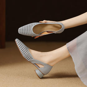 【预售5天】羊皮包头凉鞋女软皮软底皮鞋女夏新款真皮镂空网面透气不闷脚女鞋LG&714-1216