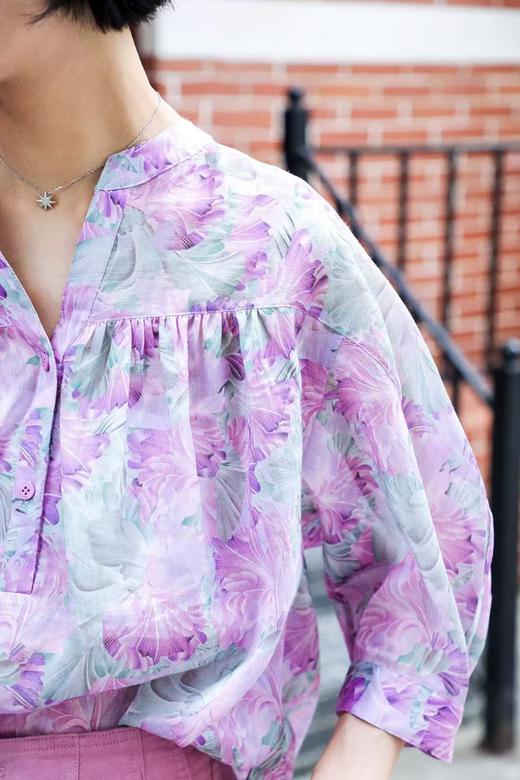 希色苎麻收褶印花上衣 商品图3