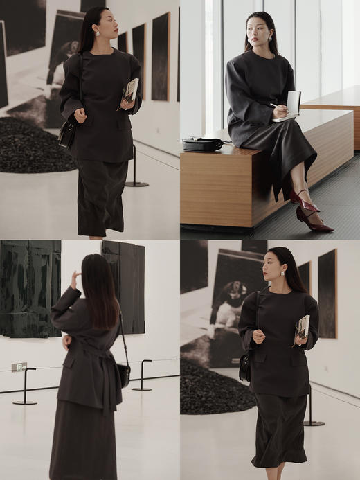 HIDEMI 【当当同款】立裁设计感进口日本纱线花苞内白边腰头H型百搭半身裙 商品图4