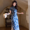 新中式国风水墨印花，高端气质蓝色显瘦旗袍JLM-6151 商品缩略图0