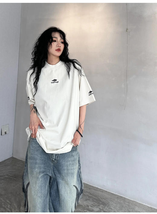 B.L.C.G 三标刺绣 情侣款 宽松圆领短袖T恤 TX499 商品图1