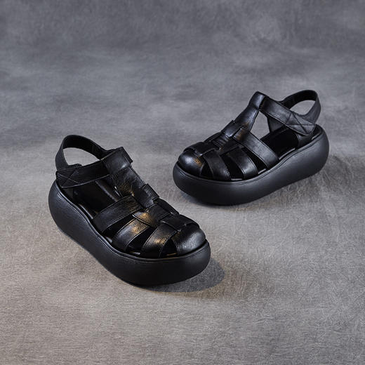 包头真皮罗马凉鞋，猪笼编织复古休闲镂空凉鞋ZM258552 商品图3