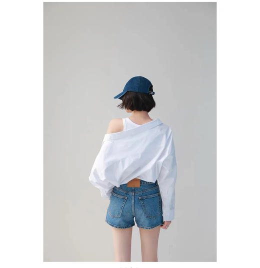 鸭梨山大 夏新款口袋铆钉皮标 女款弹力牛仔短裤 DK367 商品图4