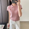 夏季薄款真丝精纺羊毛小马刺绣POLO领绞花短袖针织衫 商品缩略图2