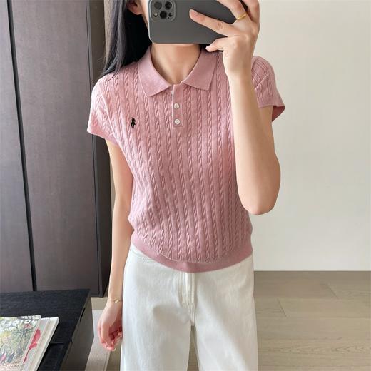 夏季薄款真丝精纺羊毛小马刺绣POLO领绞花短袖针织衫 商品图2