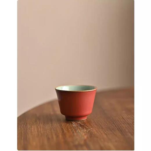 「景德镇手拉坯豇豆红陶瓷主人杯」品茗杯大号茶盏内汝窑开片茶杯 商品图2