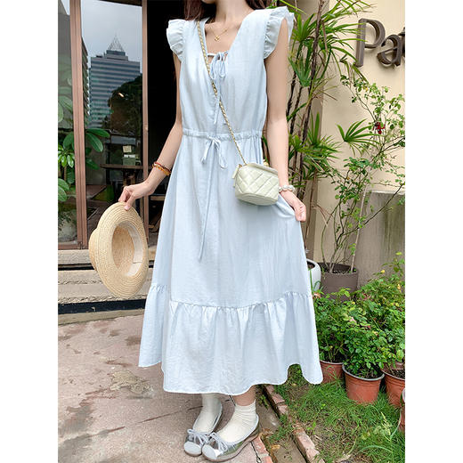 <曾小咸推荐>法式气质蓝色小飞袖连衣裙 商品图1