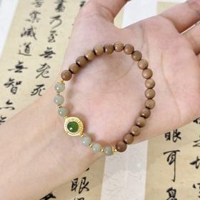 【敦煌碧檀·和田玉老山檀手串】敦煌福泽小众和田玉手串 老山檀手链新中式国风木质珠子文玩