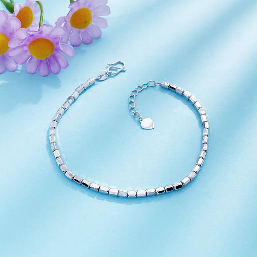 【限时8.8折】PT950 #小方糖 【精品】铂金空心方糖转运筒珠调节手链（内里为铂金链）(BFPTSL00009)预售产品下单后不退款不退货不换货不补差价)预售产品下单后不退款不退货不换货不补差价 商品图1