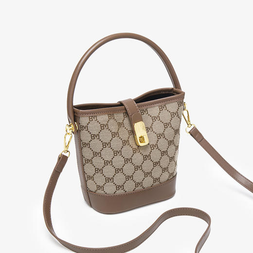 雀说 淑女时尚撞色手提小包包印花水桶包单肩斜挎包5987-1 商品图1